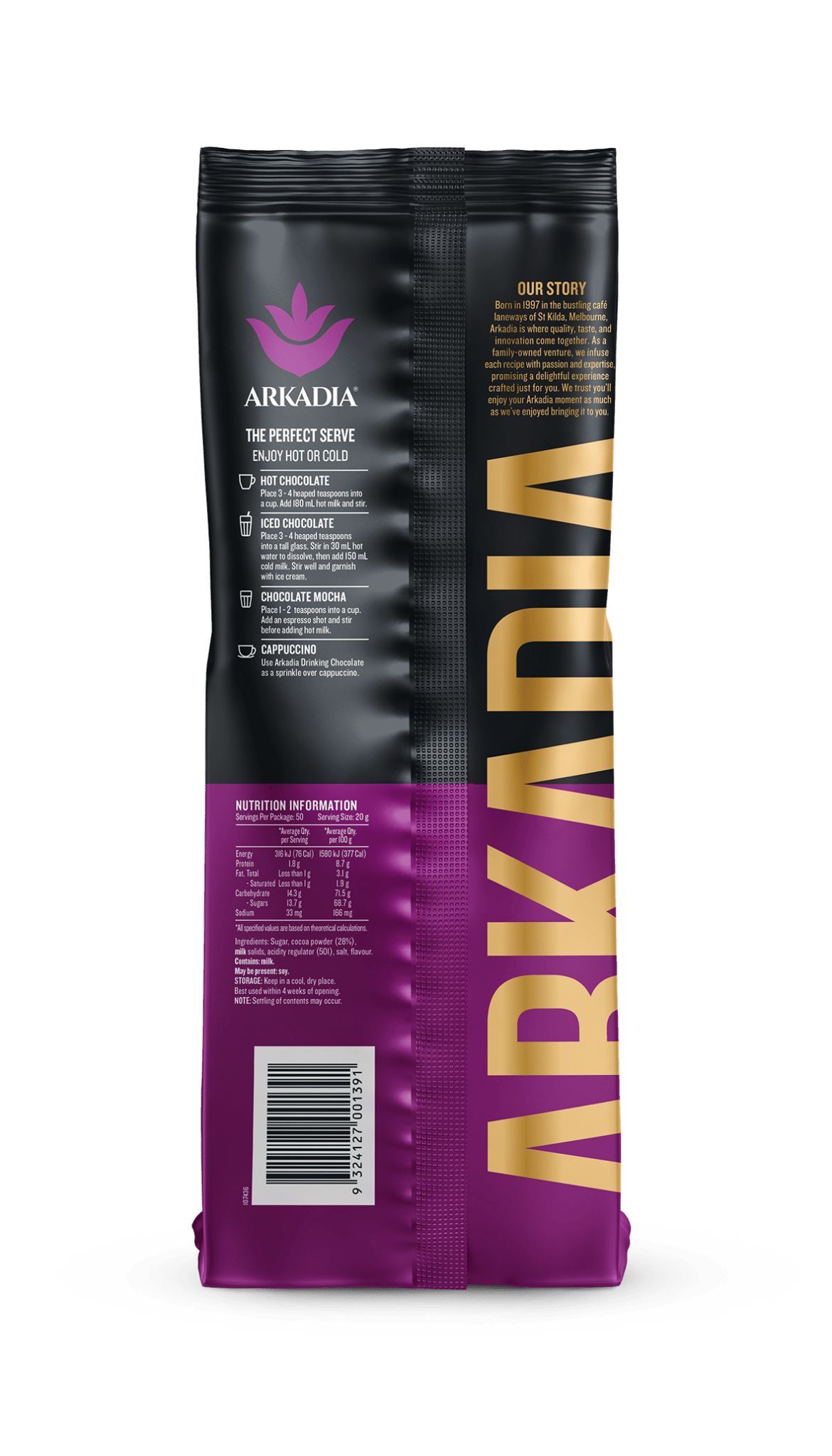 Arkadia 28% Drinking Chocolate – Premium Café Blend 1kg - Baristas Tools