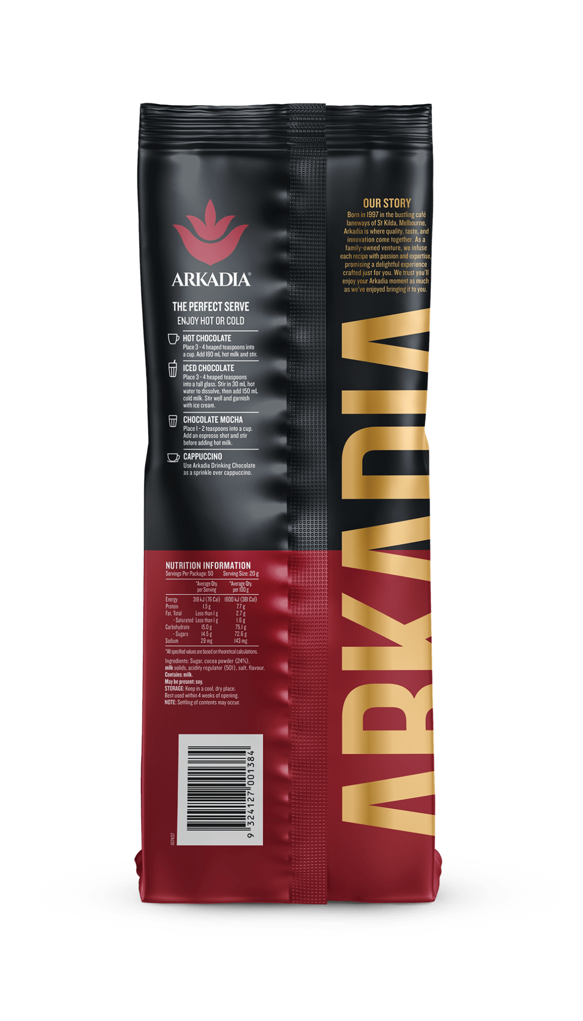 Arkadia Drinking Chocolate 24% Cocoa (1kg) Smooth, Creamy & Café - Style Chocolate Indulgence - Baristas Tools