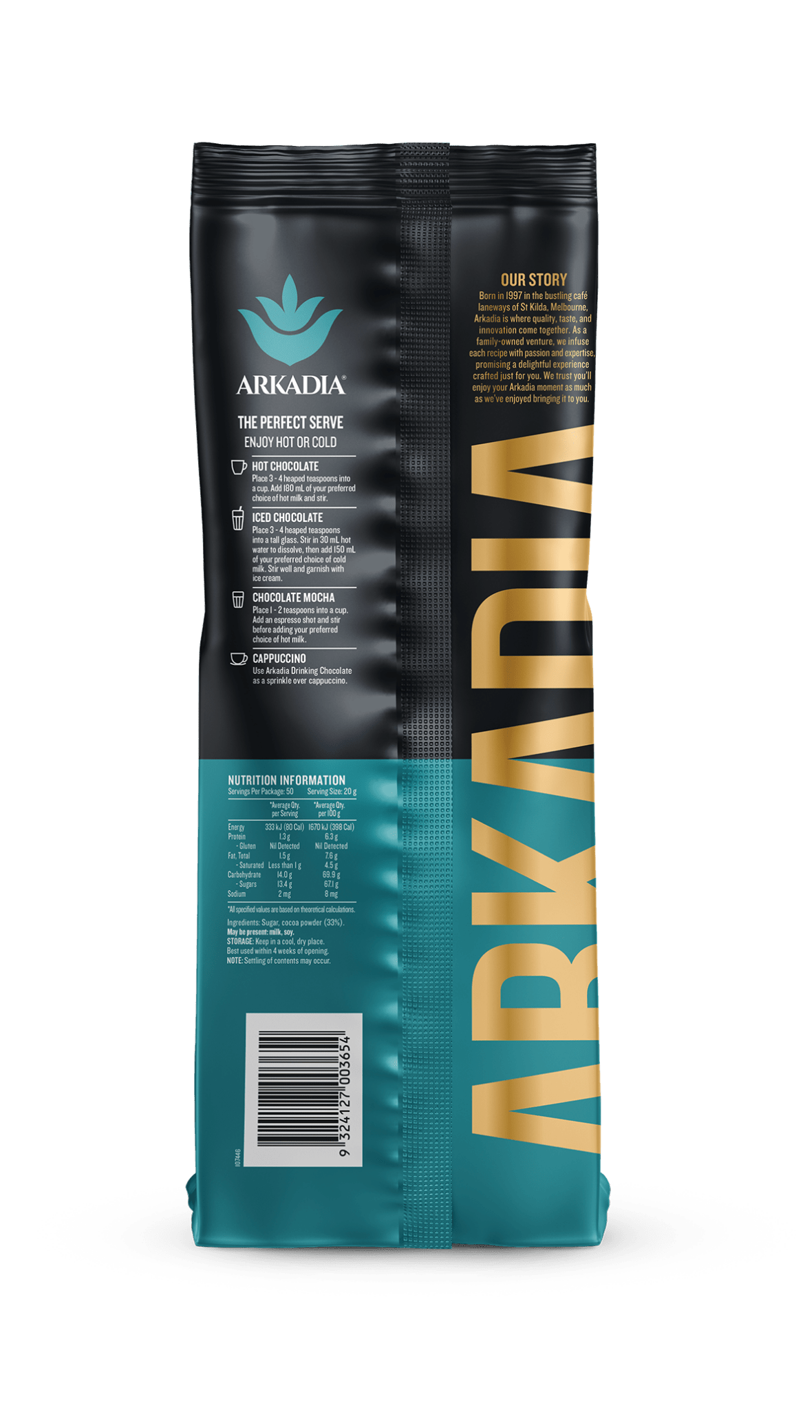 Arkadia Drinking Chocolate 33% Cocoa (1kg) Bold, Rich, and Truly Indulgent - Baristas Tools