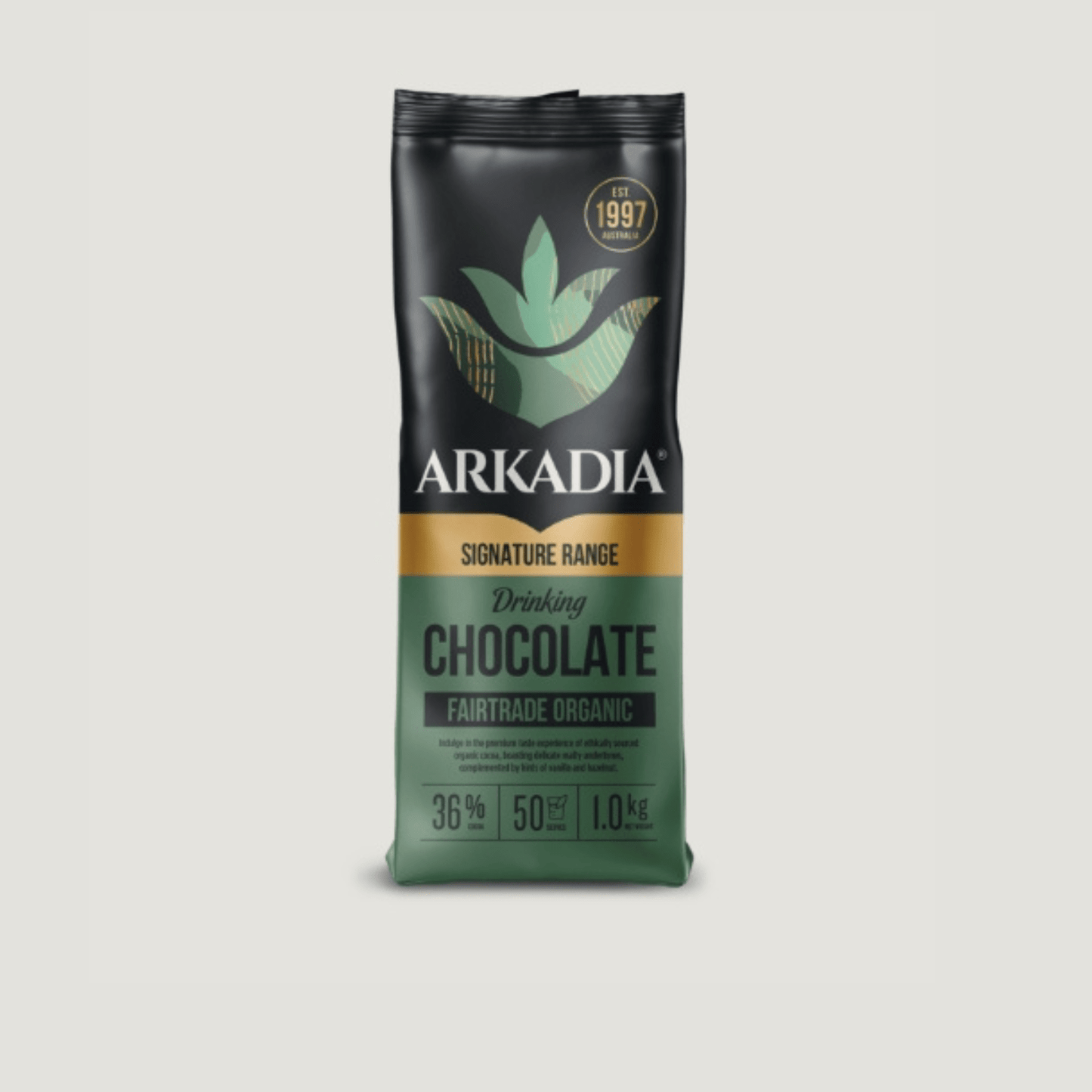 Arkadia Fairtrade Drinking Chocolate 36% Cocoa 1kg - Baristas Tools