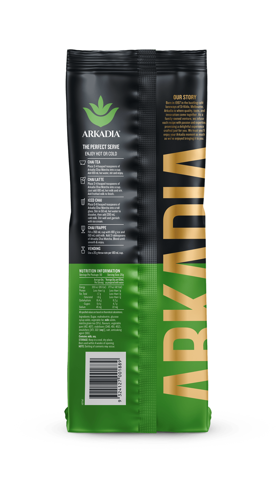 Arkadia Matcha Chai 1kg – Creamy Green Tea Chai Blend - Baristas Tools
