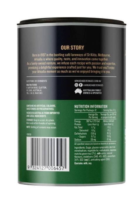Arkadia Original Matcha Latte 220g – Premium Café - Style Matcha Powder - Baristas Tools