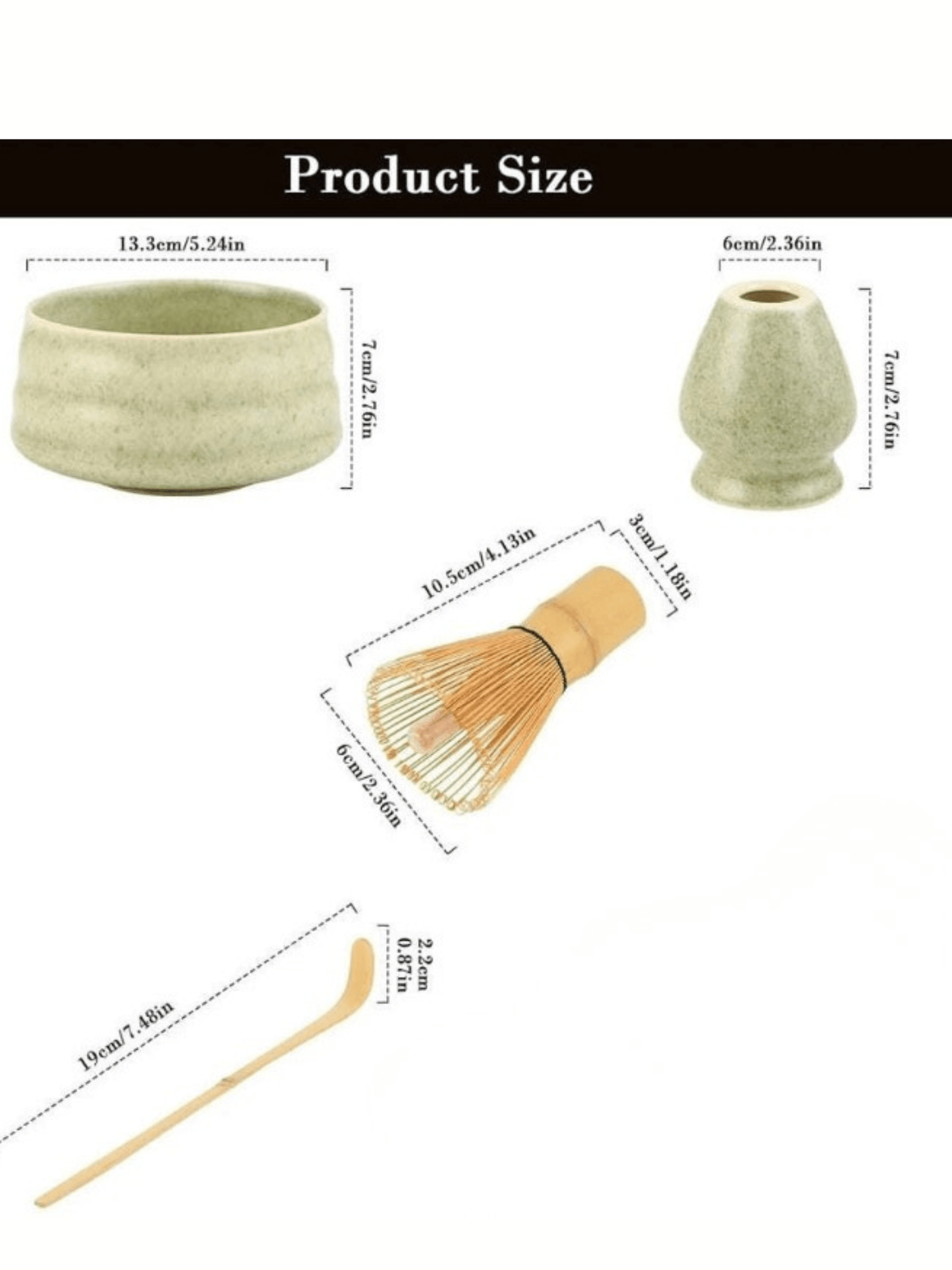 Traditional Matcha Tea Kit – 4 - Piece Japanese Ceramic Bowl with Bamboo Whisk, Scoop & Stand - Baristas Tools