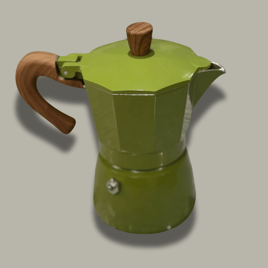 Unlock the Authentic Taste of Italy with the Olive Green 3 Cup Stovetop Moka Pot for Gas and Electric Stoves - Baristas Tools