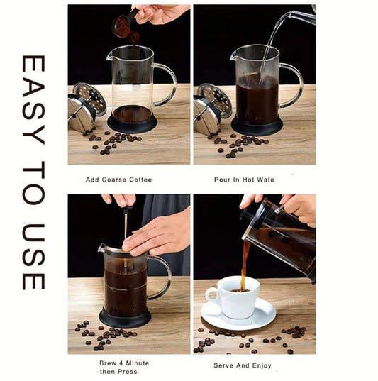 Unlock the Perfect Brew Every Morning with the 600ml French Press Coffee Plunger Borosilicate Glass & Stainless Steel - Baristas Tools