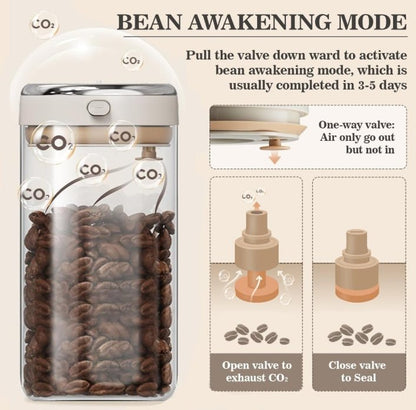 1700ml Airtight Coffee Canister – Borosilicate Glass Jar with One-Way Valve & Date Tracker - Baristas Tools