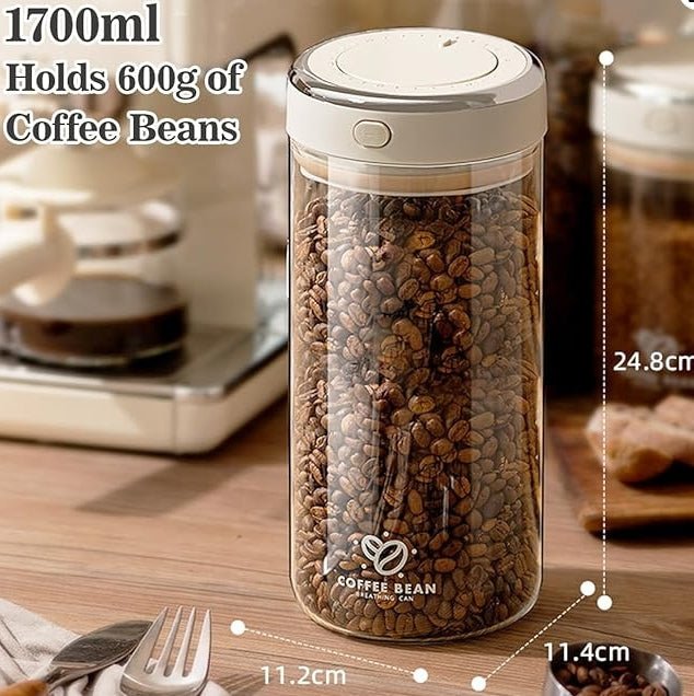 1700ml Airtight Coffee Canister – Borosilicate Glass Jar with One-Way Valve & Date Tracker - Baristas Tools