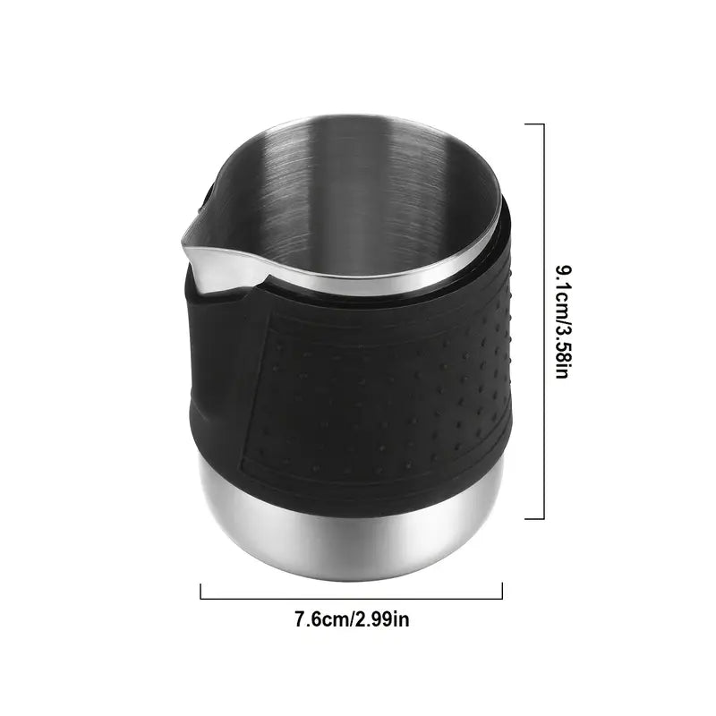 350ml Coffee Milk Frothing Jug – Stainless Steel Espresso Pitcher with Anti - Scald Silicone Grip | Barista Latte Art Cup for Steaming & Pouring - Baristas Tools