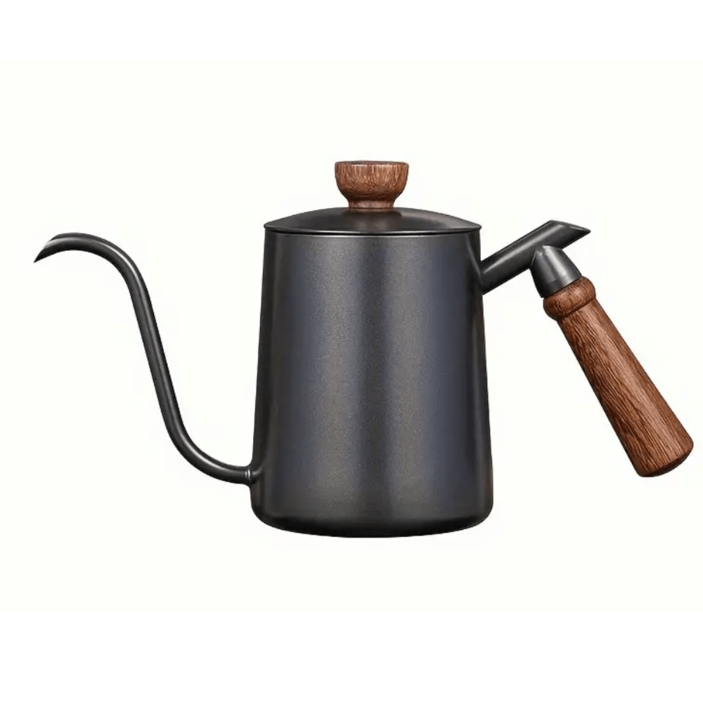 600ml Stainless Steel Gooseneck Pour Over Jug – Wooden Handle - Baristas Tools