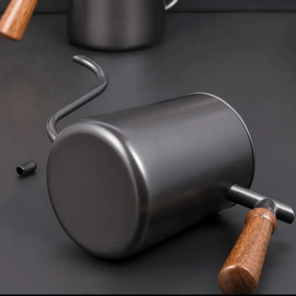 600ml Stainless Steel Gooseneck Pour Over Jug – Wooden Handle - Baristas Tools