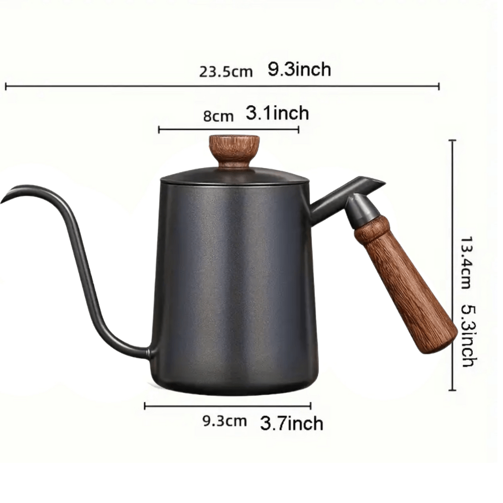 600ml Stainless Steel Gooseneck Pour Over Jug – Wooden Handle - Baristas Tools