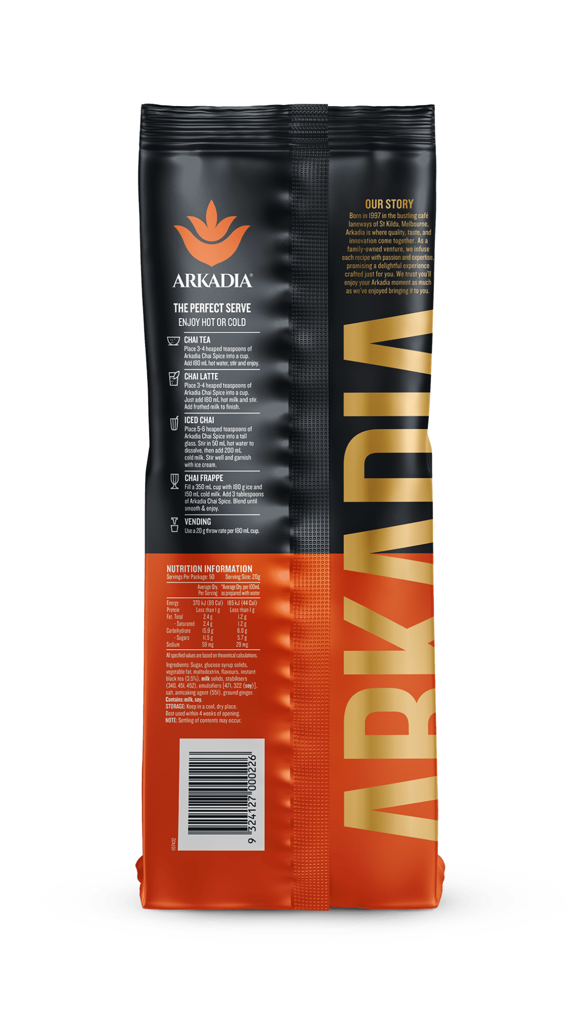 Arkadia Chai Spice 1kg – Café Style Chai Latte - Baristas Tools