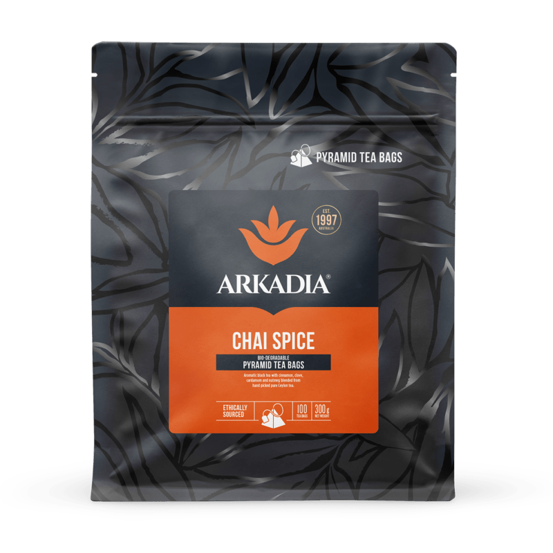 Arkadia Chai Tea Pyramid Bags 300g (100 pack) - Baristas Tools