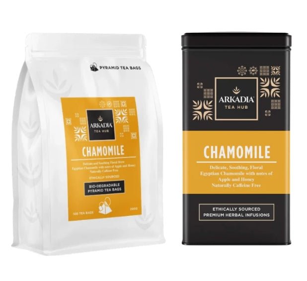 Arkadia Chamomile Pyramid Tea – 100 Tea Bags (Optional Collectible Tin) - Baristas Tools