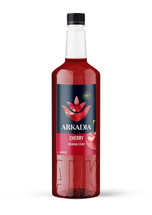 Arkadia Cherry Syrup 1L – Café Flavouring Syrup for Coffee, Milkshakes, Soda & Desserts - Baristas Tools