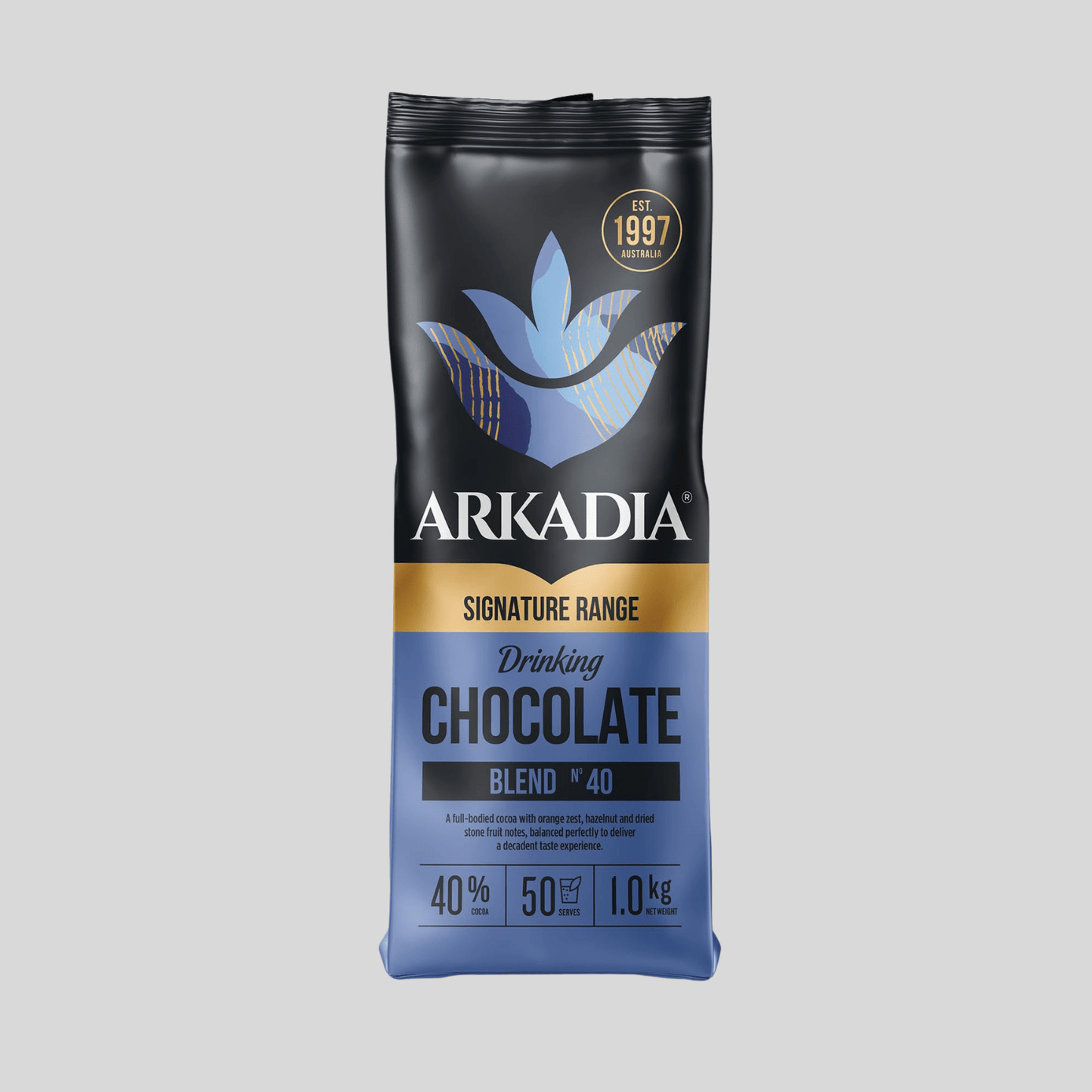 Arkadia Drinking Chocolate 40% Cocoa 1kg – Premium Café Style Hot Chocolate Powder – Rich Dark Chocolate Drink Mix - Baristas Tools