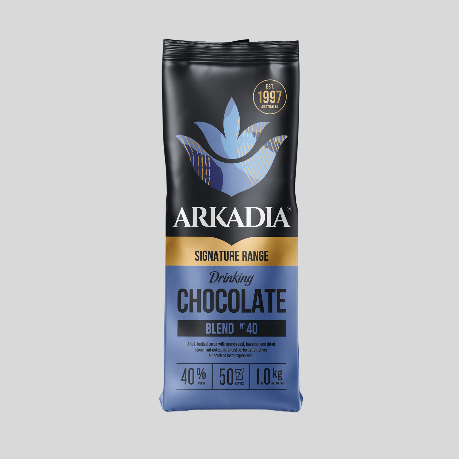 Arkadia Drinking Chocolate 40% Cocoa 1kg – Premium Café Style Hot Chocolate Powder – Rich Dark Chocolate Drink Mix - Baristas Tools