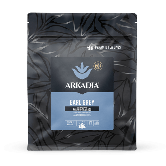Arkadia Earl Grey Pyramid Tea – 100 Tea Bags (Optional Collectible Tin) - Baristas Tools