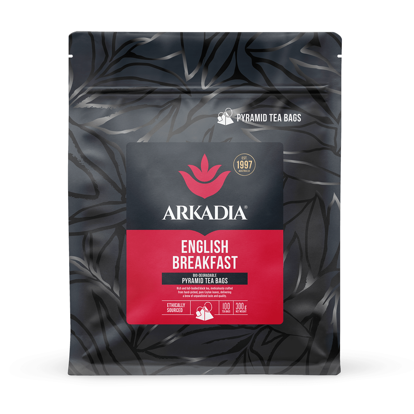 Arkadia English Breakfast Pyramid Tea – 100 Tea Bags (Optional Collectible Tin) - Baristas Tools