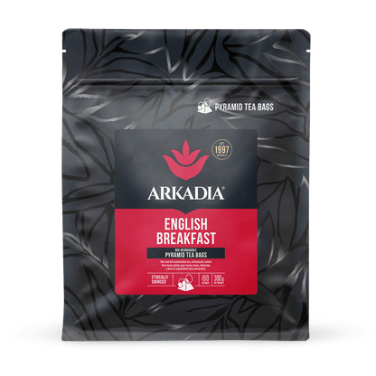 Arkadia English Breakfast Pyramid Tea – 100 Tea Bags (Optional Collectible Tin) - Baristas Tools