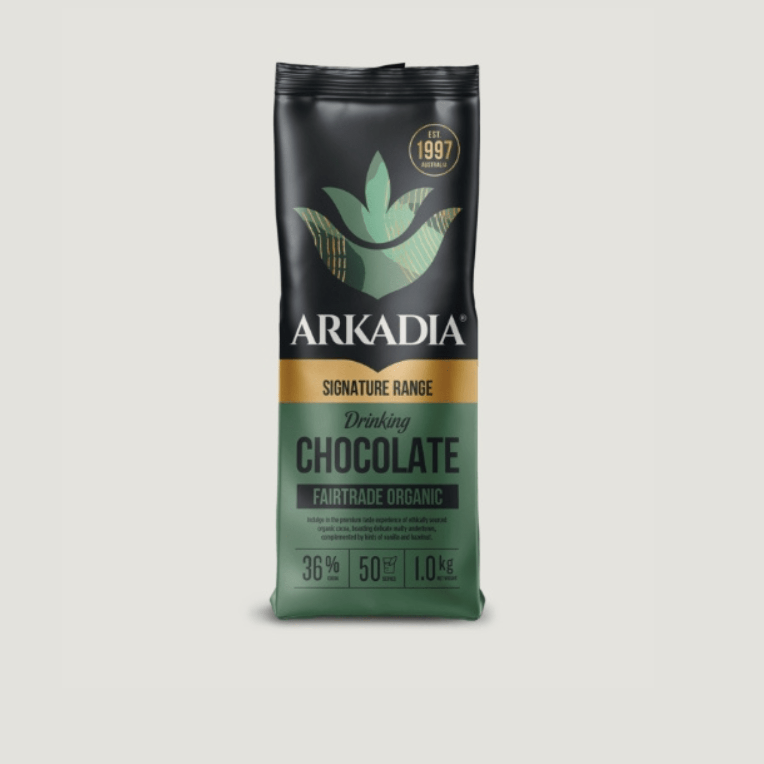 Arkadia Fairtrade Drinking Chocolate 36% Cocoa 1kg - Baristas Tools