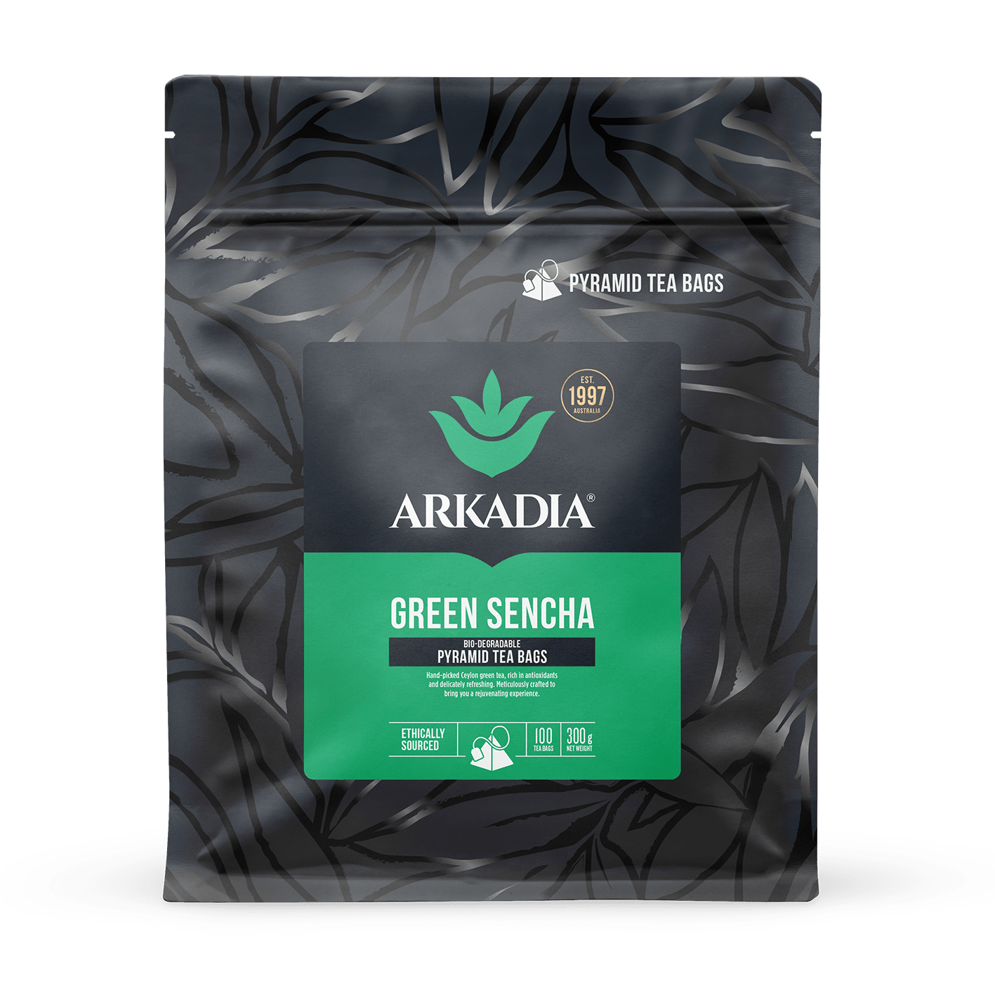 Arkadia Green Sencha Pyramid Tea – 100 Tea Bags (Optional Collectible Tin) - Baristas Tools