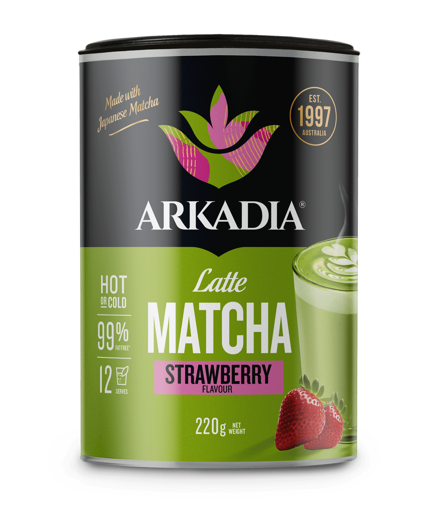 Arkadia Strawberry Matcha Latte 220g – Café - Style Matcha with Strawberry Twist - Baristas Tools