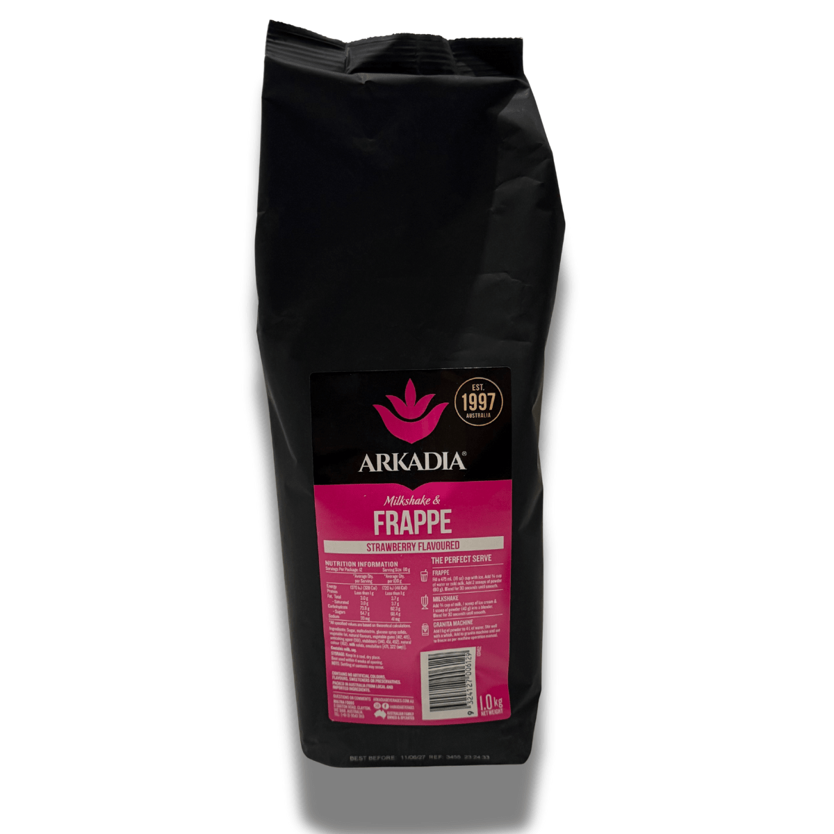 Arkadia Strawberry Milkshake & Frappe Powder 1kg – Café Style Strawberry Milkshake & Iced Drink Mix - Baristas Tools