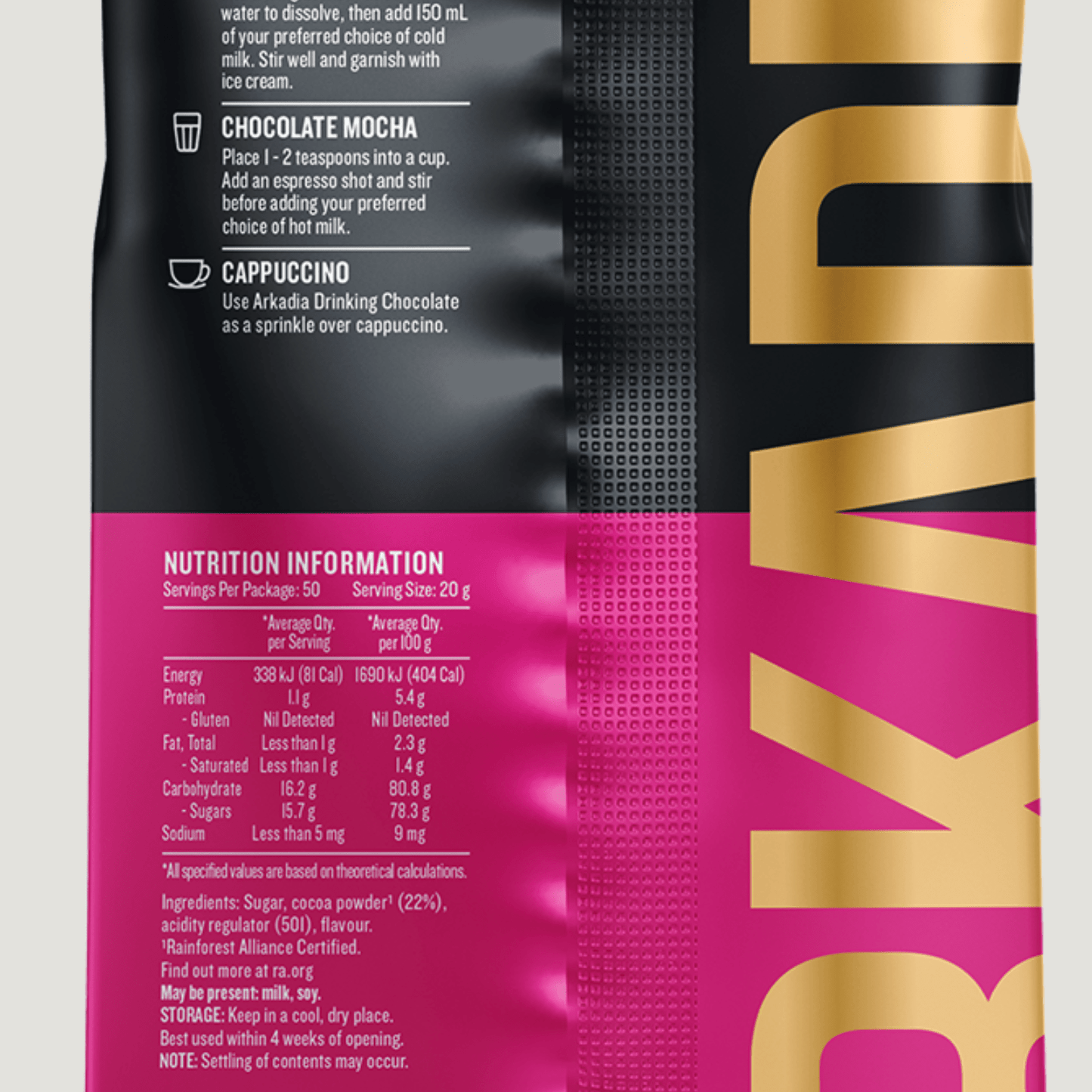 Arkadia Vegan Drinking Chocolate 22% Cocoa 1kg - dairy free - gluten free - Baristas Tools