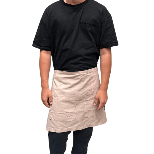 Beige Barista Waist Apron – 100% Cotton, Brass Hardware, 80×45 cm, Double Front Pockets - Baristas Tools