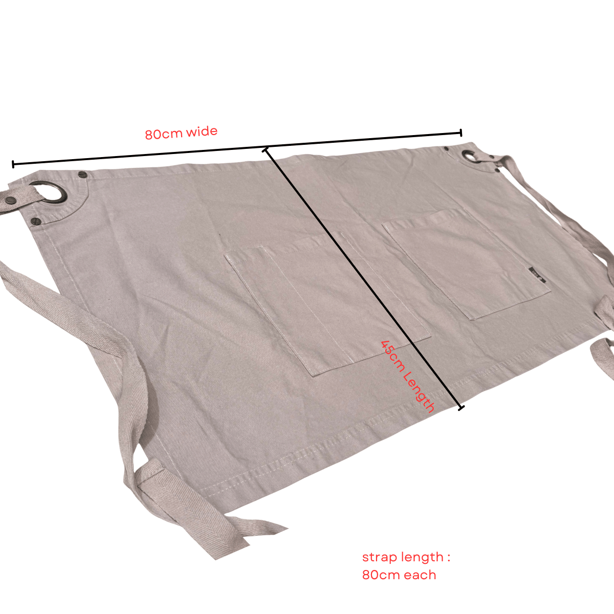 Beige Barista Waist Apron – 100% Cotton, Brass Hardware, 80×45 cm, Double Front Pockets - Baristas Tools