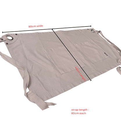 Beige Barista Waist Apron – 100% Cotton, Brass Hardware, 80×45 cm, Double Front Pockets - Baristas Tools