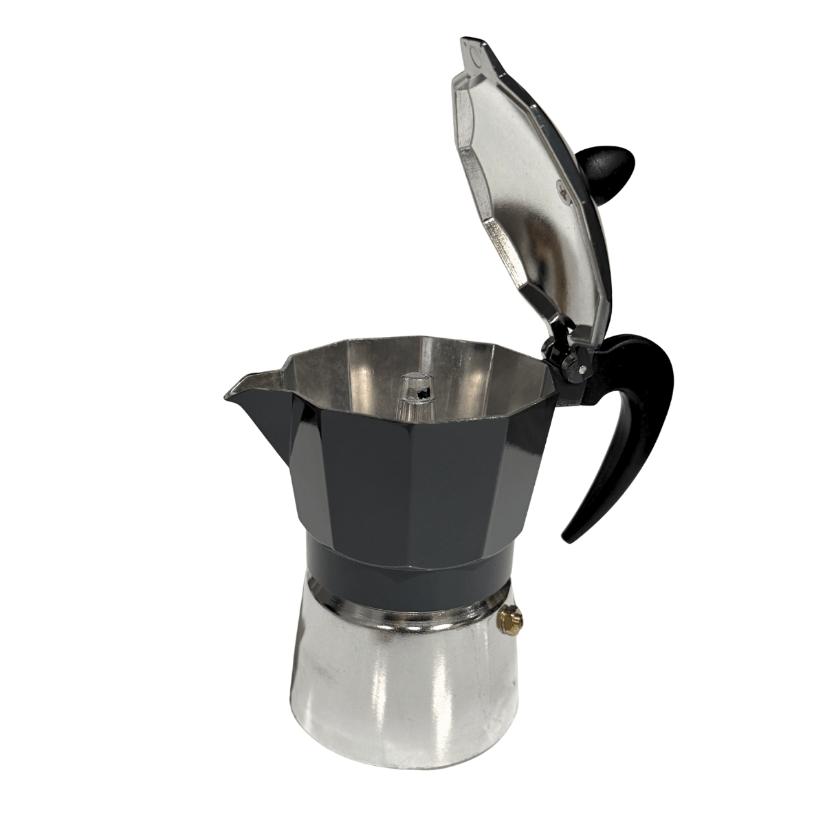Black & Silver 3 Cup Moka Pot - Coffee Perculator - Baristas Tools