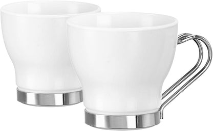 Bormioli Rocco Aromateca Oslo White Espresso Cups – 3.5 oz / 10.9 cl – Set of 4 with Stainless Steel Handles - Baristas Tools