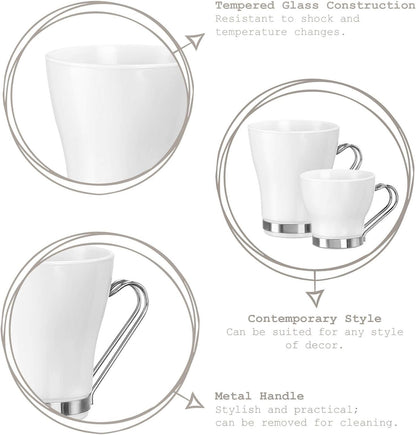 Bormioli Rocco Aromateca Oslo White Espresso Cups – 3.5 oz / 10.9 cl – Set of 4 with Stainless Steel Handles - Baristas Tools