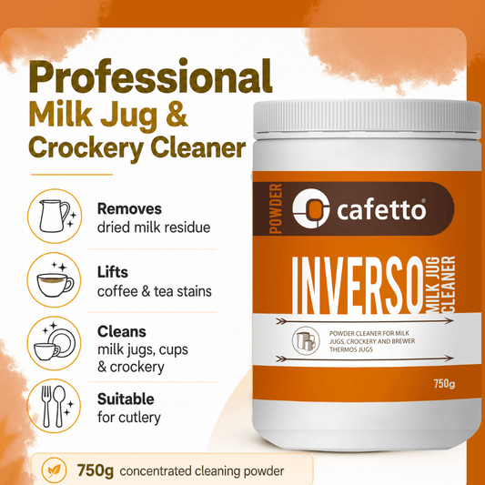 Cafetto Inverso 750g Milk Jug, Crockery & Cutlery Cleaner – Milk Residue, Coffee and Tea Stain Remover - Baristas Tools