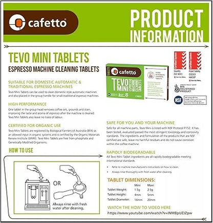 Cafetto Tevo Mini Coffee Machine Cleaning Tablets – Espresso Oil & Residue Remover - Baristas Tools