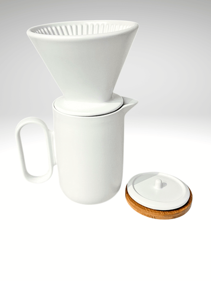 Ceramic Pour - Over Coffee Jug Set with V60 - Style Dripper & Bamboo Coaster – 900ml - Baristas Tools