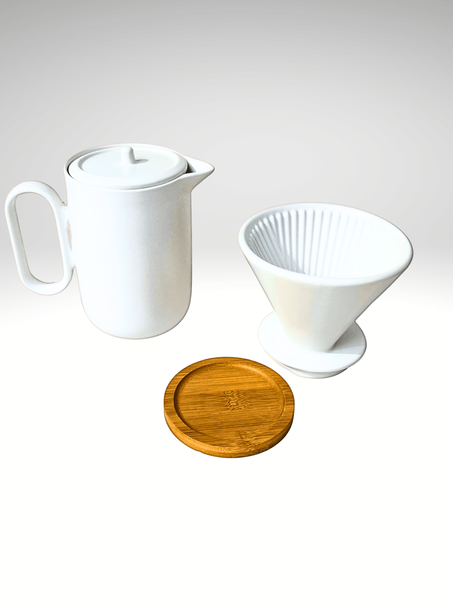 Ceramic Pour - Over Coffee Jug Set with V60 - Style Dripper & Bamboo Coaster – 900ml - Baristas Tools