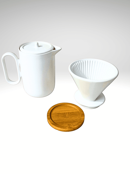 Ceramic Pour - Over Coffee Jug Set with V60 - Style Dripper & Bamboo Coaster – 900ml - Baristas Tools