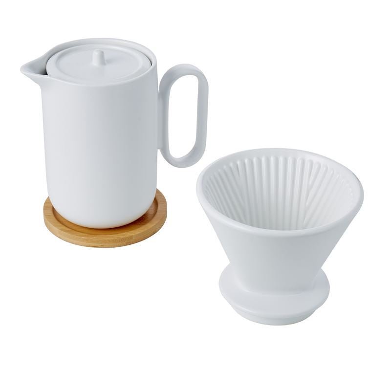 Ceramic Pour - Over Coffee Jug Set with V60 - Style Dripper & Bamboo Coaster – 900ml - Baristas Tools