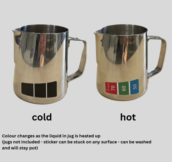 Colour Changing Thermometer Sticker - 50/60/70C - Easy to Read - for Coffee Milk Pitcher/Jug - Baristas Tools