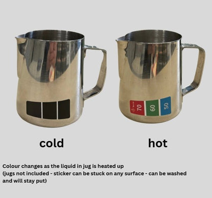 Colour Changing Thermometer Sticker - 50/60/70C - Easy to Read - for Coffee Milk Pitcher/Jug - Baristas Tools