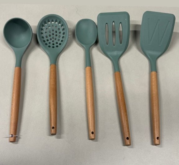 Cook’s Corner 5 Piece Silicone Utensil Set with Beechwood Handles - Baristas Tools