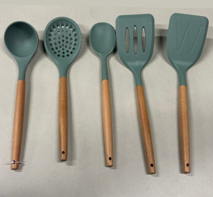 Cook’s Corner 5 Piece Silicone Utensil Set with Beechwood Handles - Baristas Tools