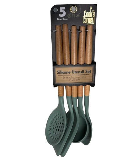 Cook’s Corner 5 Piece Silicone Utensil Set with Beechwood Handles - Baristas Tools