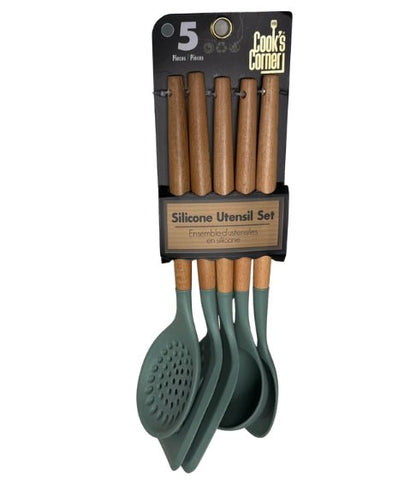 Cook’s Corner 5 Piece Silicone Utensil Set with Beechwood Handles - Baristas Tools
