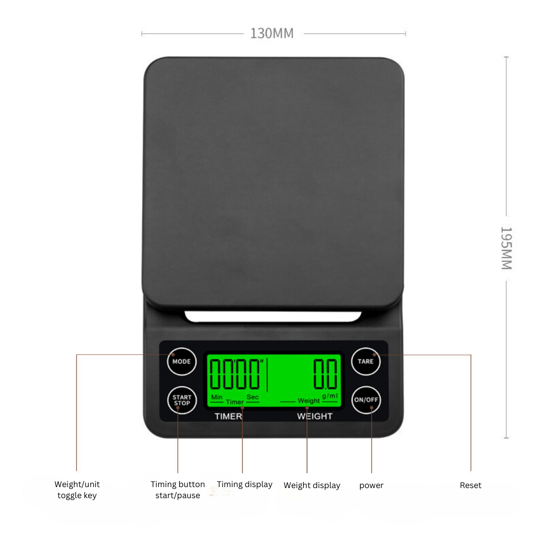 Digital Coffee Scale with Timer – Battery Operated + Silicone Heat Mat - Baristas Tools