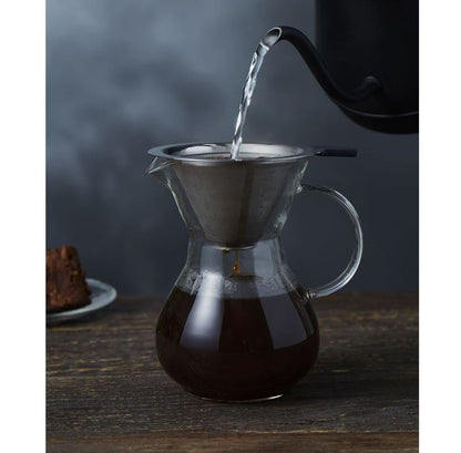 Glass Pour Over Coffee Maker with Stainless Steel Filter – 400ml Manual Brewer - Baristas Tools