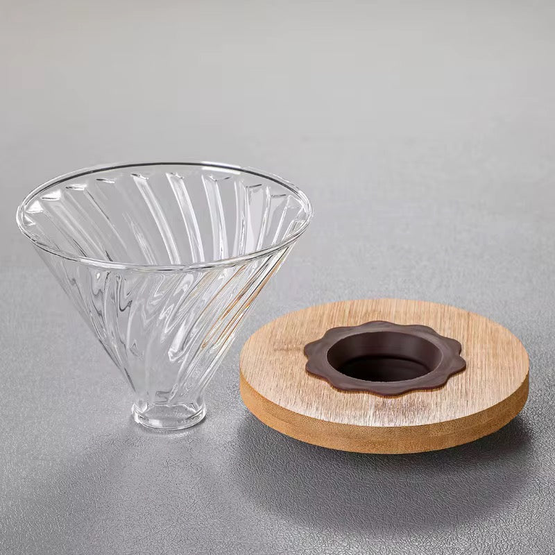 Glass V60 Pour Over Coffee Dripper with Wooden Base - Baristas Tools